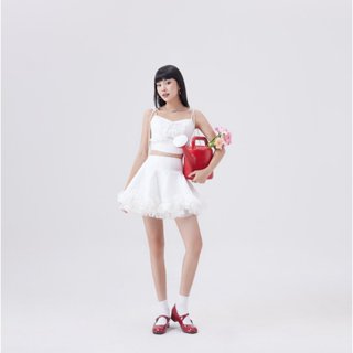 Set Áo Croptop Hai Dây Thắt Nơ, Chân Váy Xoè Hoạ Tiết Bèo Nhún Nổi (BÁN LẺ) | HION SET | Secodee