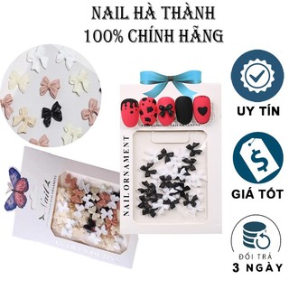 Charm nơ dài đen trắng trang trí móng nail