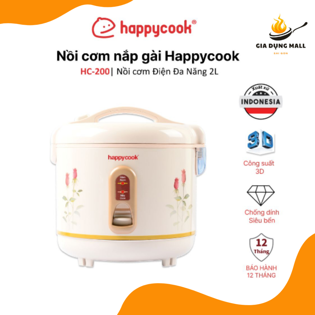 Nồi cơm điện nắp gài happycook 2L hc-200, nồi cơm điện