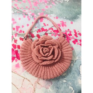 Túi hoa hồng cầm tay handmade bằng sợi dệt/ len