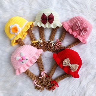 Nón len handmade có 2 bím tóc xinh xắn cho bé yêu