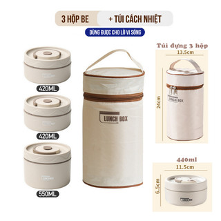 Hộp cơm 3 tầng, có túi giữ nhiệt giữ ấm thức ăn Lucky Kt: 24x13.5 cm