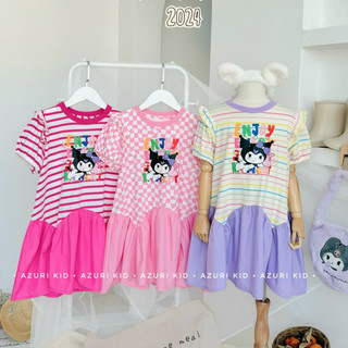 Đầm váy babydoll cho bé gái phong cách hàn quốc mẫu kuromi size 12-40kg chất cotton mềm mịn đẹp