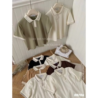 Áo thun nữ tay ngắn cổ bẻ khuy cài pha sọc trơn hàng Quảng Châu, áo phông cổ polo phong cách hàn quốc đáng yêu 8878