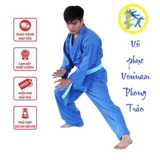Võ phục vovinam phong trào, bộ quần áo vovinam kèm đai xanh, võ phục cho học sinh - sinh viên và người mới tập