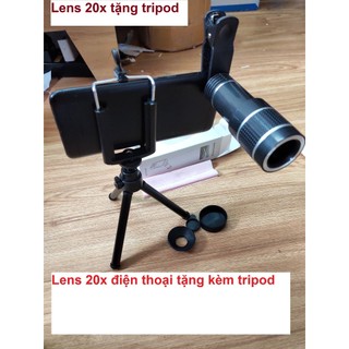 Lens 20x cho điện thoại, tặng kèm kẹp, tripod và giá đỡ điện thoại