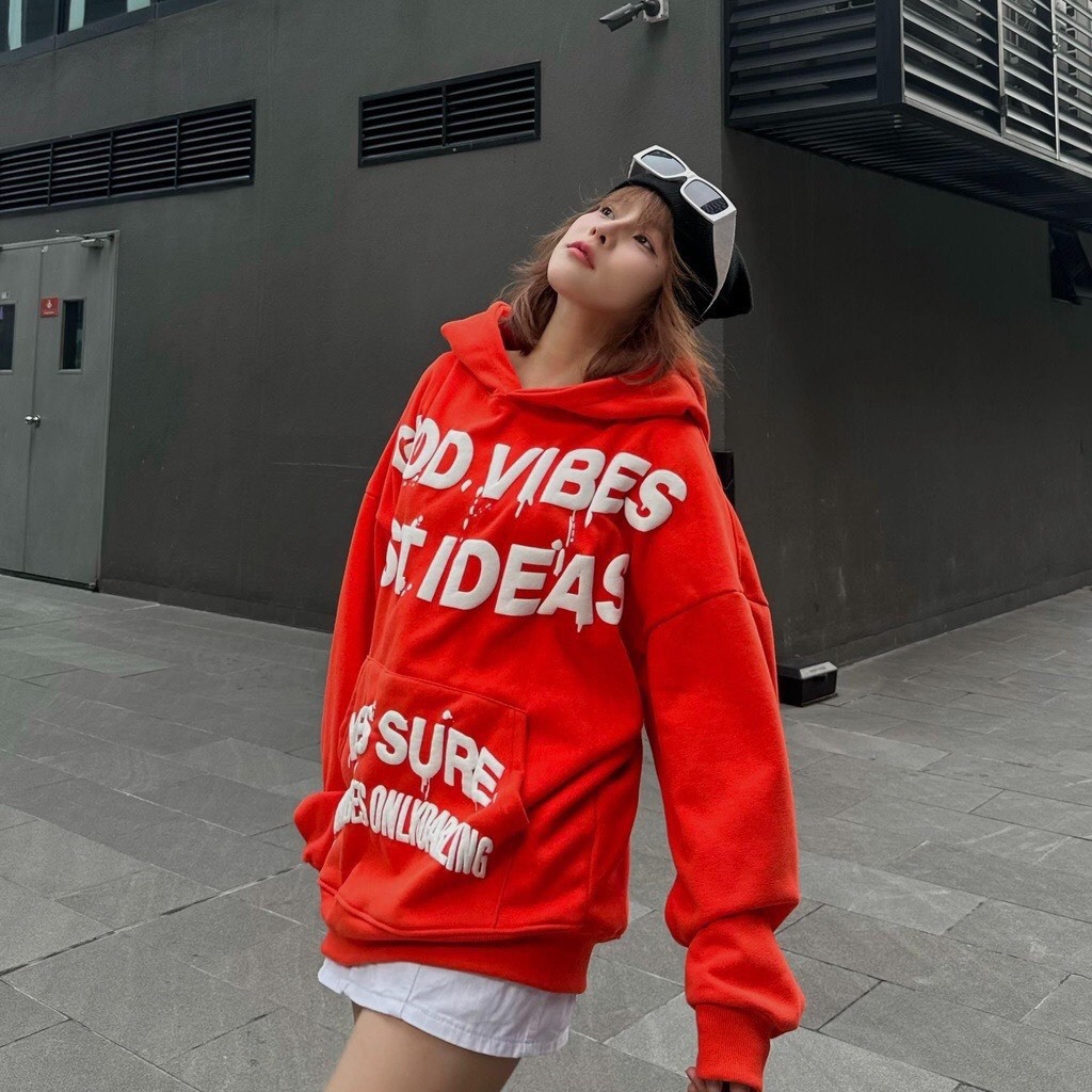 Áo hodie in chữ nổi GOOD VIBES trước ngực chất nỉ dày dặn phom rộng,Áo hoddie nam nữ T029 | BigBuy360 - bigbuy360.vn