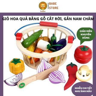 Bộ Đồ Chơi Nhà Bếp Cắt Hoa Quả Rau Củ Nhiều Loại Màu Sắc Bằng Gỗ Có Nam Châm Cho Bé Montessori Giáo Dục Sớm Thông Minh