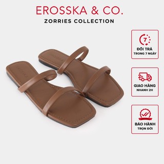Erosska Zorries - Dép nữ thời trang đế bằng quai ngang phối kiểu dáng đơn giản cao 2cm màu nâu - DE072
