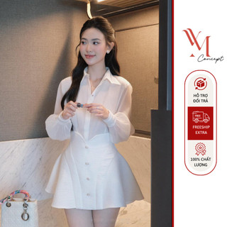 YM Concept Sét Áo Sơ Mi + Chân Váy Xoè Phối Nút - D0860