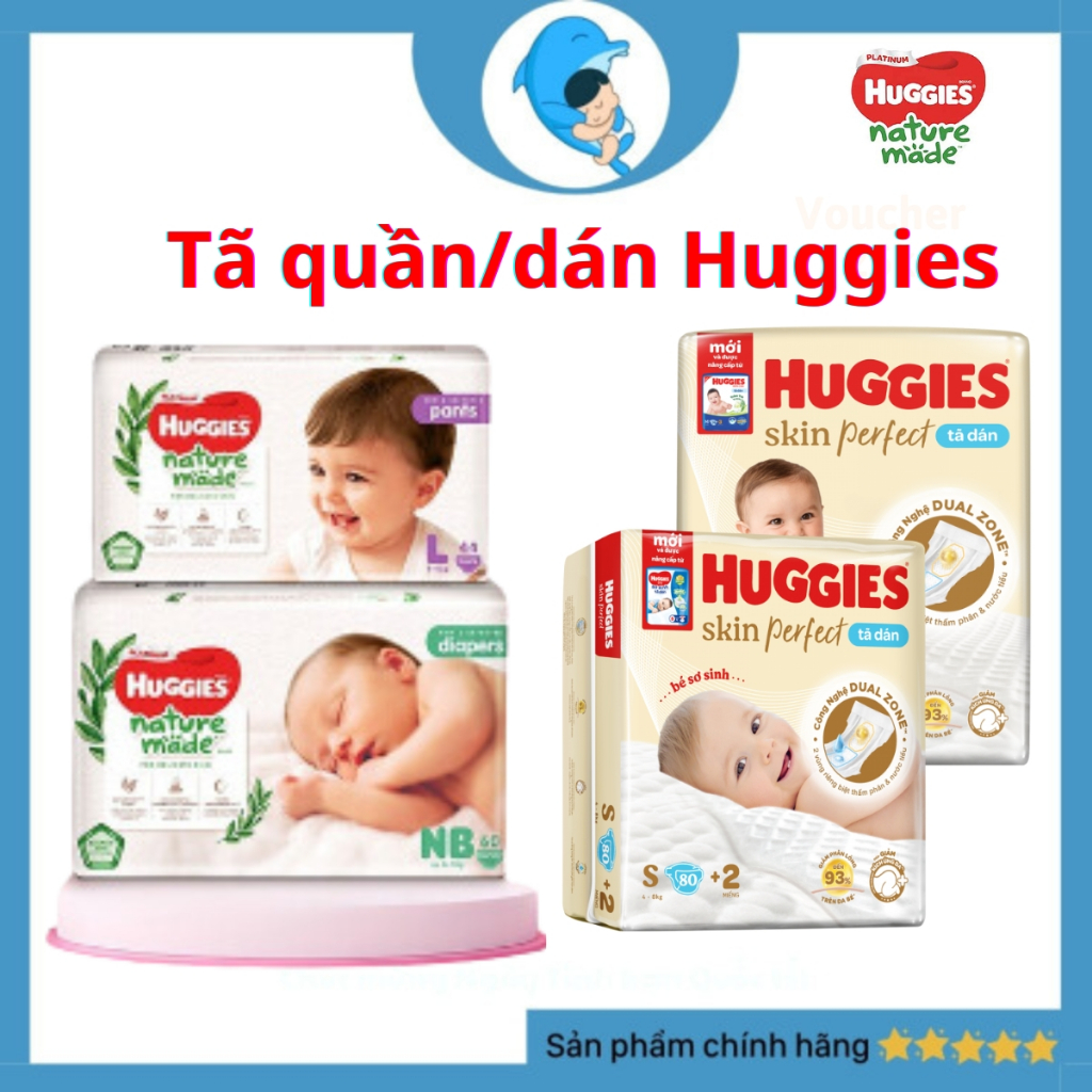 Tã/bỉm quần/ dán Huggies Platinum Nature Made NB/S/M/L/XL cho bé từ 5 đến 17kg