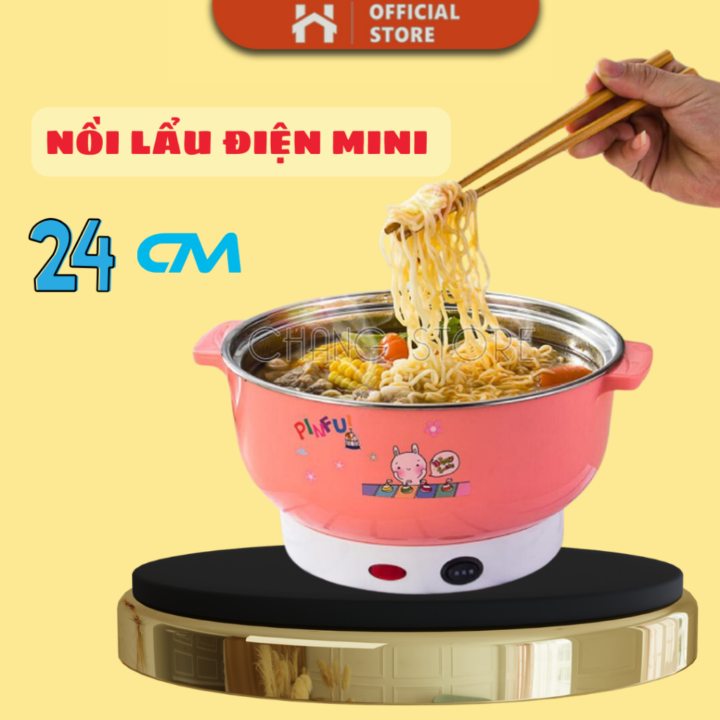 Nồi Lẩu Điện Mini 24cm Nikai Vung Kính 1000W - Nồi Lẩu Đa Năng Gia Đình 24cm Siêu Tốc
