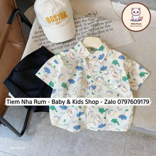 Set Bộ Sơ Mi Khủng Long Cotton Quần Kaki Cho Bé Trai 9 - 25 kg