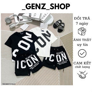Bộ thun bé trai ICON DSQ bộ đồ cho bé chất mịn màng phối in logo to trên áo