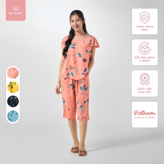 Bộ mặc nhà nữ WINNY kiểu cộc tay quần ngố chất lanh mềm mịn thấm hút nhanh khô 2MNLA23030N