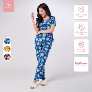 Bộ mặc nhà nữ WINNY kiểu cộc tay quần dài chất lanh mát 2MNLA23005D