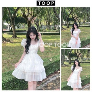 Váy công chúa cổ yếm trắng V71 - đầm nữ voan tơ 2 lớp 3 tầng kiểu dáng hàn quốc ulzzang - TOOP