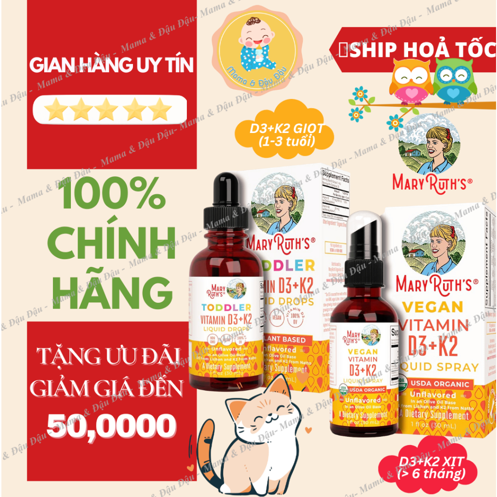[Mẫu mới][Chính Hãng][Mỹ] Vitamin D3K2 Mary Ruth dạng xịt/ dạng giọt cho bé