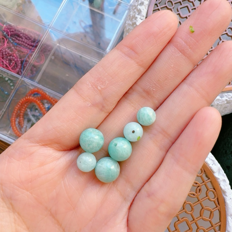 BA Hạt lẻ xỏ vòng đá Amazonite, handmade, macrame, đá thiên nhiên