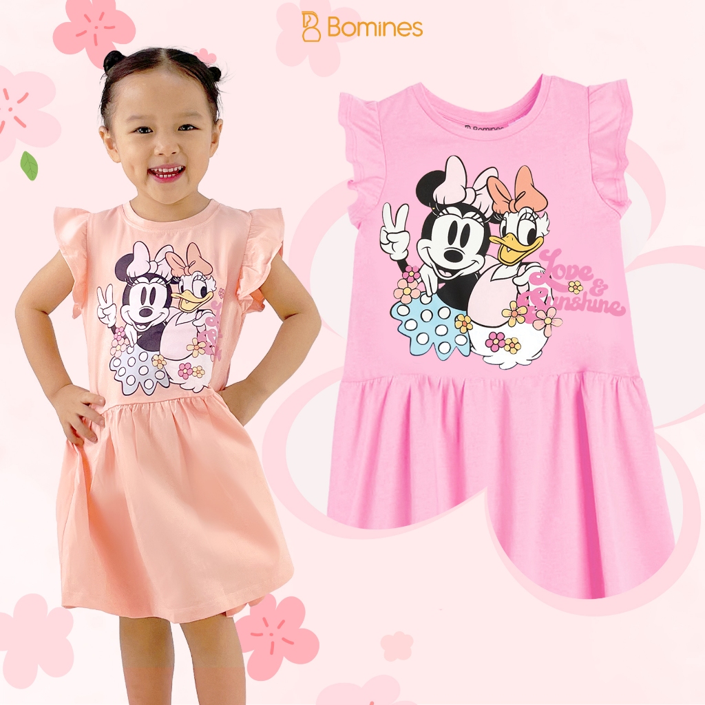 Váy cho bé gái Minnie Daisy Bomines, Đầm hè cotton tay cánh tiên cho bé 3-12 tuổi khoảng 13-36kg DTNMINNIEDAISY