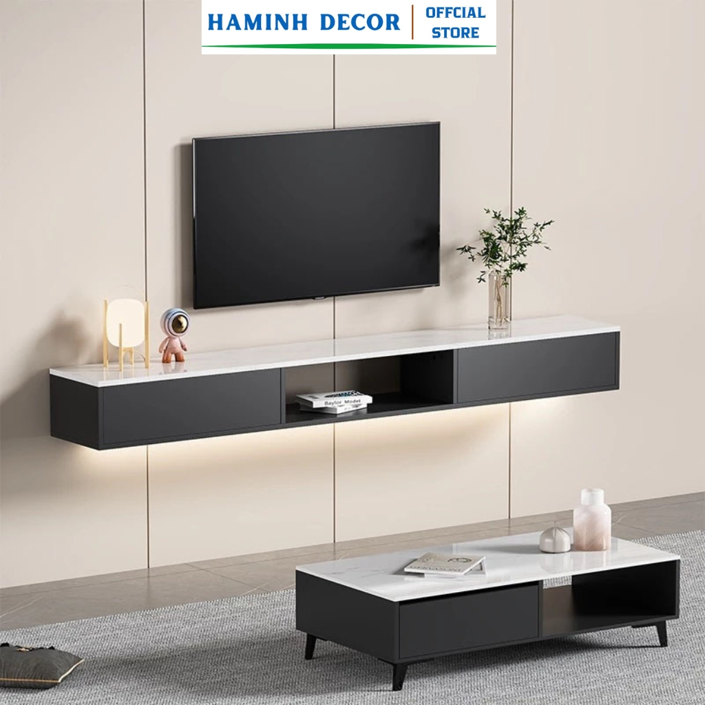  Kệ tivi treo tường cao cấp phủ malamin vân đá sang trọng Haminh - HM755 