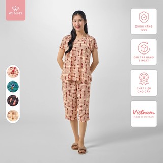 Bộ mặc nhà nữ WINNY kiểu cộc tay quần ngố chất lanh mềm mát mùa hè 2MNLA23023N