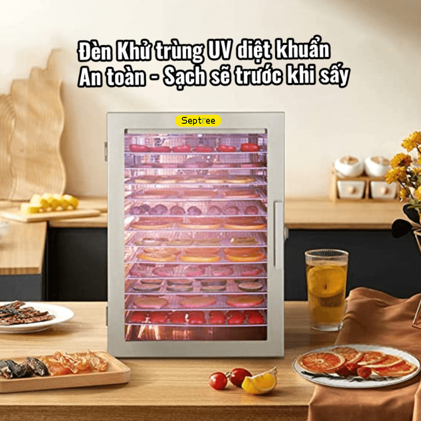 Máy sấy thực phẩm chuyên nghiệp ST-06 dung tích 45 lít, 12 khay, Thương hiệu Septree Mỹ, 800W - Bảo Hành 12 Tháng