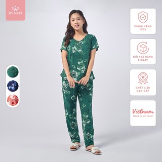 Bộ mặc nhà nữ WINNY kiểu cộc tay quần dài chất lanh mềm mát 2MNLA23017D