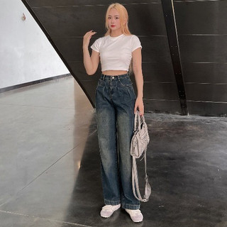 Quần jeans nữ ống rộng chiết ly tôn dáng Spring  Quan9289/P13K27