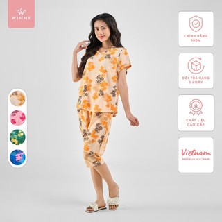 Bộ mặc nhà nữ WINNY kiểu cộc tay quần ngố chất lanh mềm mát thấm hút 2MNLA23039N