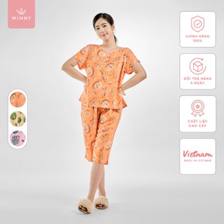 Bộ mặc nhà nữ WINNY kiểu  cộc tay quần ngố chất lanh mềm 2MNLA23054N