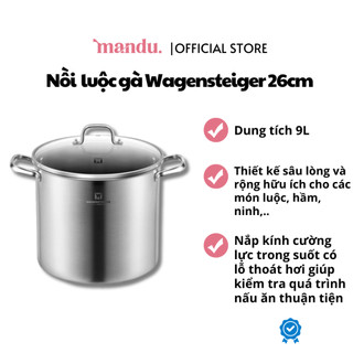 Nồi luộc gà inox 304 đáy 3 lớp Wagensteiger 26cm, sử dụng được bếp từ, sâu lòng, siêu bền