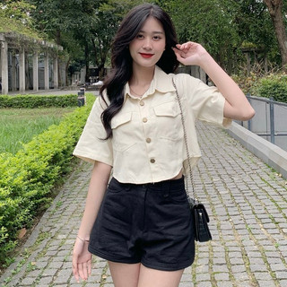 Áo sơ mi nữ kaki cộc tay Spring Smkakicrt3079/P8K6
