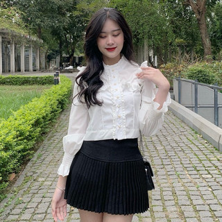 Áo sơ mi trắng phối bèo dáng ngắn Spring Somibeo112/P7K3