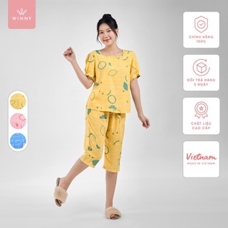 Bộ mặc nhà nữ winny kiểu cộc tay quần ngố chất lanh mềm 2mnla23052n