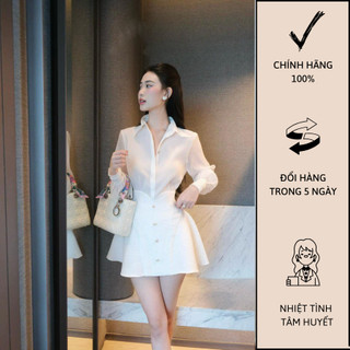 [ Giá Hủy Diệt ] Sét Áo Sơ Mi + Chân Váy Xoè Phối Nút Phong Cách Công Sở Trẻ Trung - M0860