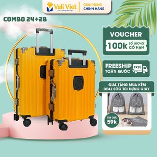 [BẢN NÂNG CẤP 2024] Combo Vali khung nhôm khóa sập VN03 Size 24/28 Inch,Nhựa Abs/Pc Cao Cấp,Chống Va Đập Bảo Hành 5 Năm