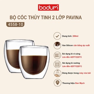 Bộ 2 cốc thủy tinh 2 lớp bodum pavina dung tích 250ml 4558-10 | hàng chính hãng