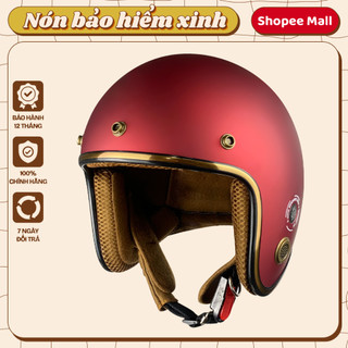 Mũ 3/4 đầu VARO viền đồng, thông gió (Màu đỏ đô) - tặng lưỡi trai