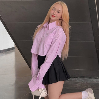 Áo sơ mi nữ croptop kẻ sọc thêu chữ Spring Somicrtptheuchu3042/P2k1