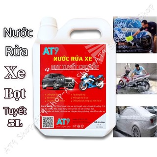 Bọt tuyết rửa xe loại CÓ CHẠM AT9 đậm đặc 5 lít dùng cho máy rửa xe với bình xịt bọt tuyết chuyên dụng xe máy, oto