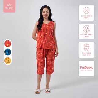 Bộ mặc nhà nữ WINNY kiểu sát nách quần ngố chất lanh mềm 2MNLA23014S