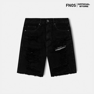 Fnos | quần short jeans distressed black rách - sj21