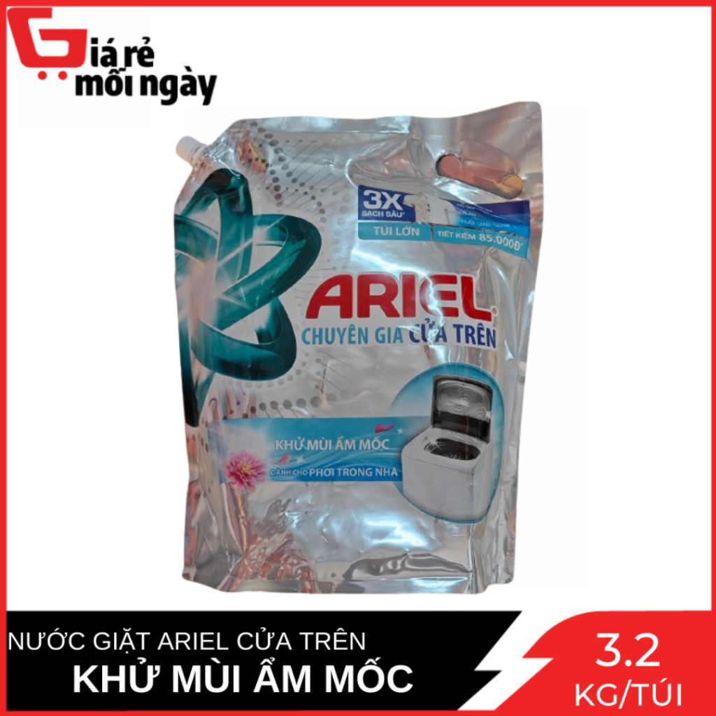 Nước giặt Ariel Chuyên Gia Cửa Trên Khử Mùi Ẩm Mốc Túi 3.2kg