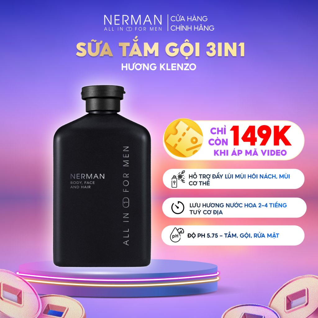 Sữa tắm gội hương nước hoa cao cấp Gentleman 3 in 1 NERMAN 350ml