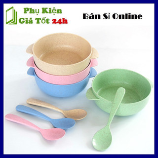 Bộ chén ăn dặm kèm muỗng chất liệu lúa mạch an toàn cho bé.Bát ăn dặm, thố đựng cơm nhiều màu sắc, chén ăn tiện dụng