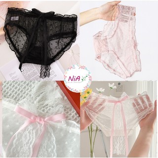 (Chọn màu, che tên) Quần lót nữ ren lưới chấm bi siêu mõng đính nơ siêu quyến rũ QL026