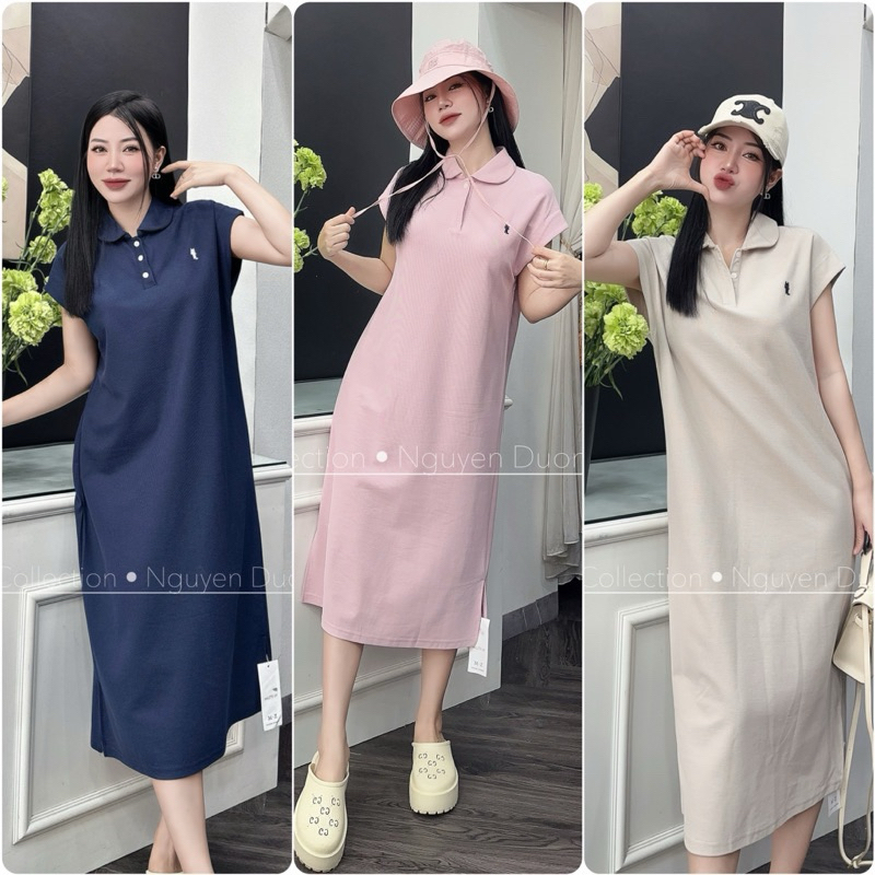 Váy Polo YT36, Đầm Polo Cổ Sen Thêu Ngựa From Rộng, Dáng Dài Chất Poly Cá Sấu