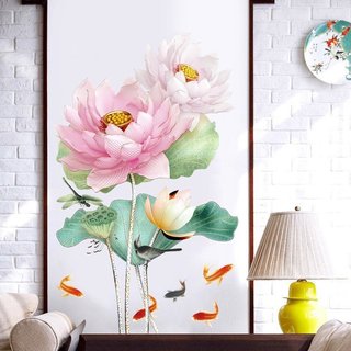 Tranh decal dán tường SEN HỒNG trang trí decor phong ngủ  - Decal dán tường phòng khách️