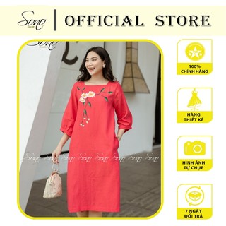 Sono - Đầm Chất Liệu Linen Tay Lửng Họa Tiết Vẽ Tay Dáng Suông Thanh Lịch